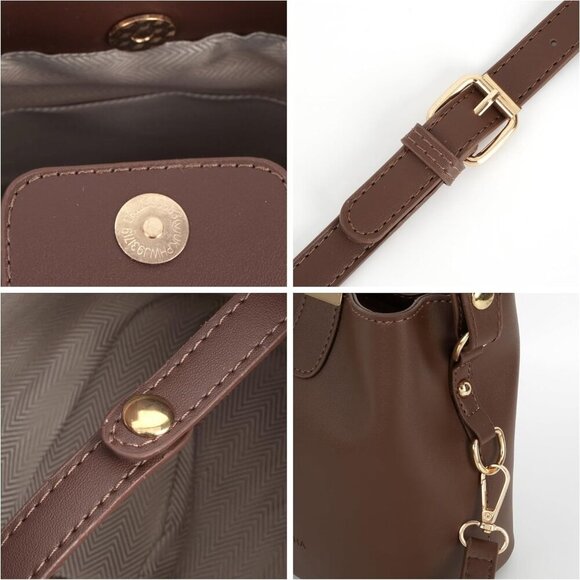 Elegant Crocodile Pattern Bucket Bag | Women’s Designer Shoulder Purse, Brown - Picture 5 of 7